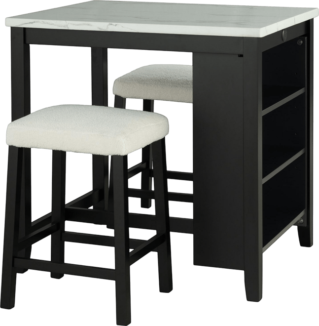 3-Piece Bar Table and Chairs Set Lvory Tall Dining Table with Usb and Upholstered Bar Stool for Living Room Kitchen