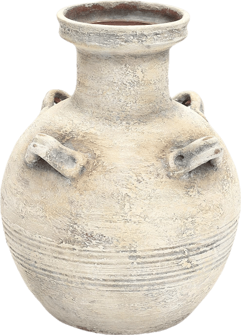 Rustic Off-White with Gray 12.4-Inch Tall Terracotta Urn Vase