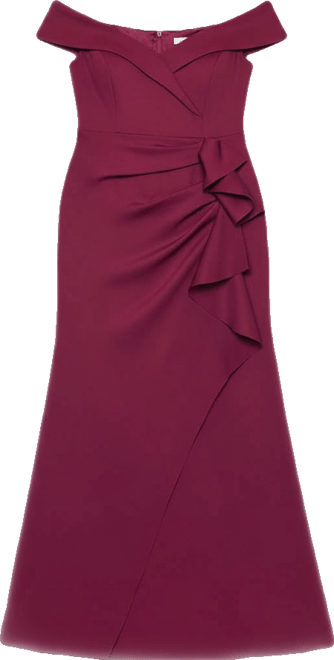 Plus Size Off-The-Shoulder Scuba Crepe Gown