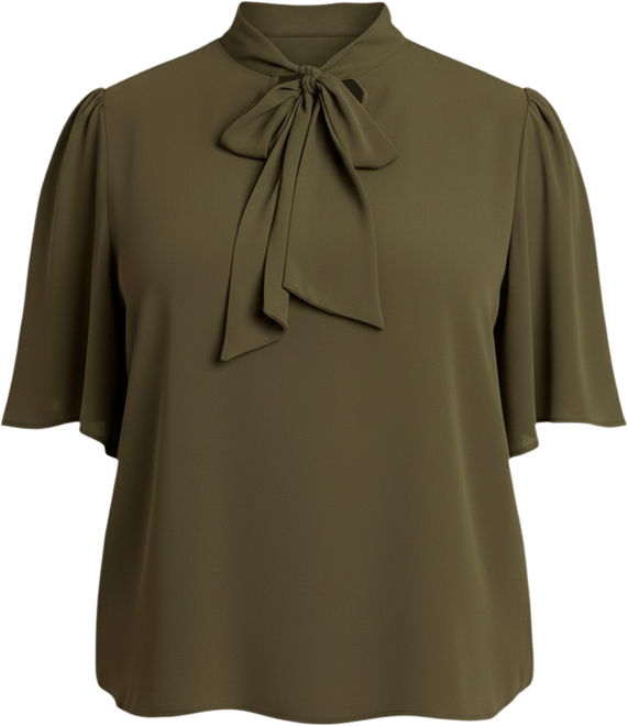 Women's Bow Blouse With Flutter Sleeve
