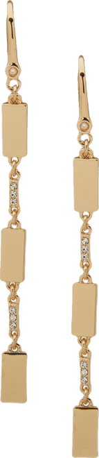 Crystal Gold-Tone Polished Pave Bar Linear Earrings
