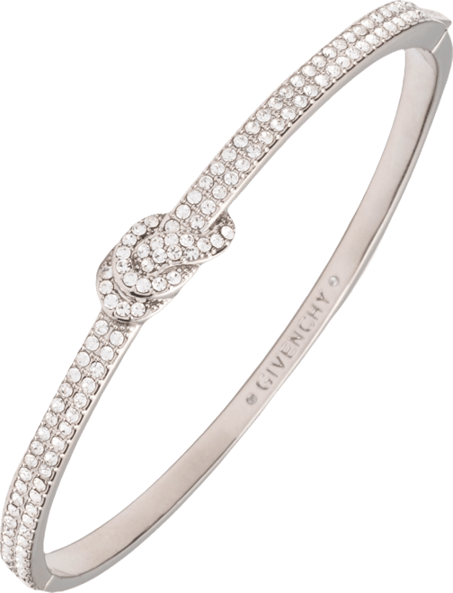 Crystal Stone Silver-Tone Bangle Bracelet