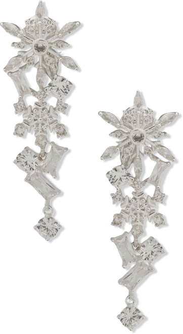 Cubic Zirconia Silver-Tone Snowflake Cluster Linear Earrings