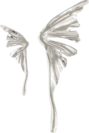 Women's Silver Metallic Wing Drop Earrings