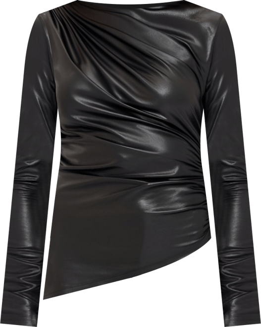 Women's Asymmetrical Faux Leather Long Sleeve Top