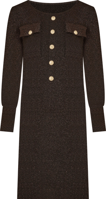 Women's Metallic Fitted Military Knit Dress