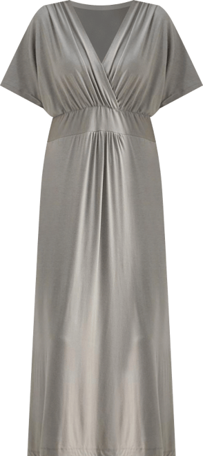 Women's FLowy A-Line Maxi Dress with Side Slits in Light Olive
