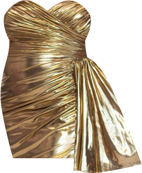 Women's Metallic Gold Strapless Short Party Dress with Drape Flyaway