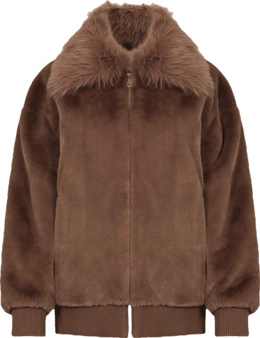 SILVIA Zip-Up Collared Faux-Fur Mocha Jacket | Women's Designer