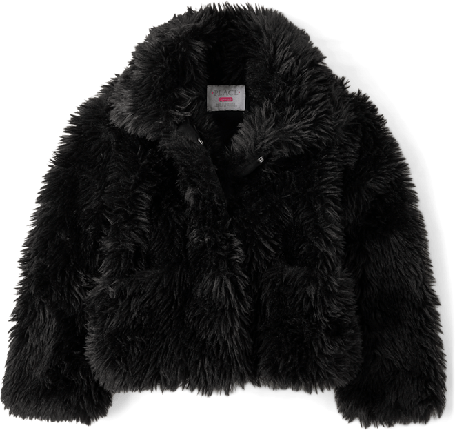 Girls Long Sleeve Faux Fur Coat - BLACK | The Children's Place