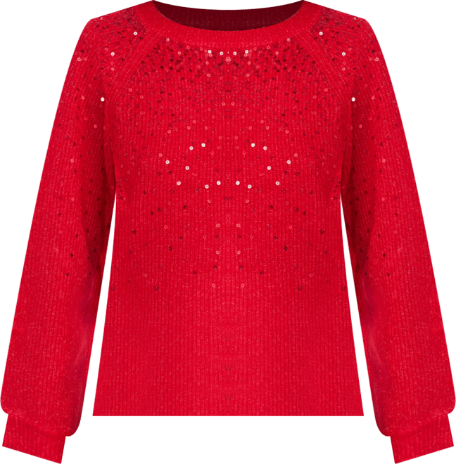 Women's Cozy Crewneck Sequined Raglan-Sleeve Sweater