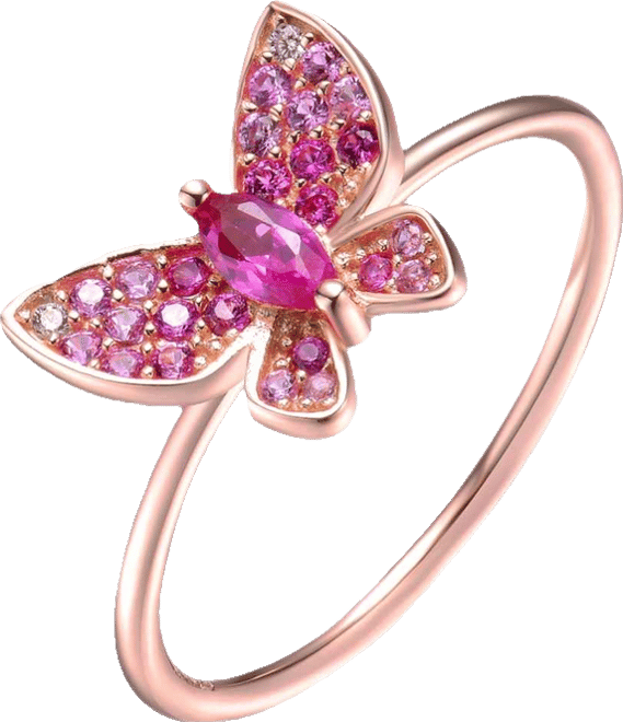 Sterling Silver with 18K Rose Gold Plated Red Cubic Zirconia Small Butterfly Ring
