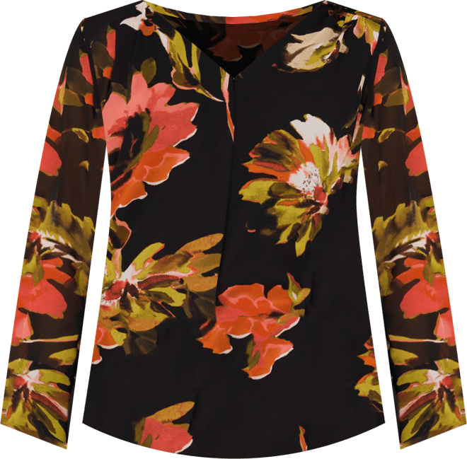 Women's Split-Neck Wrapped Long-Sleeve Top