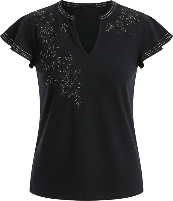 Petite Cotton Embroidered Flutter-Sleeve Knit Top, Macy's Exclusive