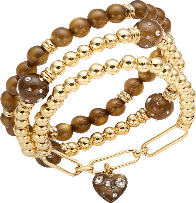 3-Pc. Set Pave Heart Charm Beaded Stretch Bracelets, Macy's Exclusive