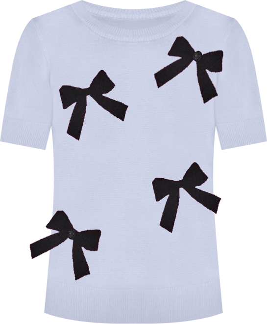Women's Short Sleeve Bow Applique Detail Sweater