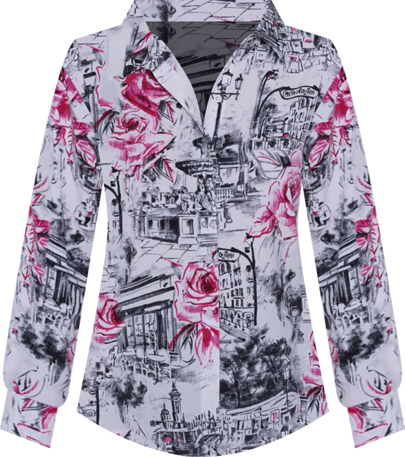 Women's Floral Print Collar Top