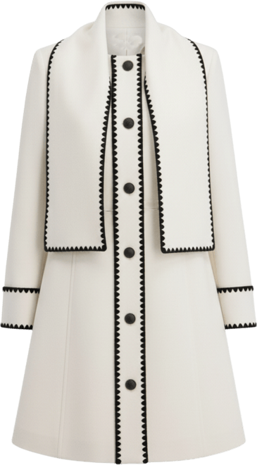 Women's Scarf Collar Faux Wool Jacket with Whipstitch Detail