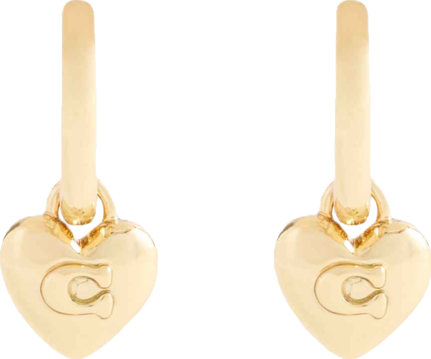 Gold Plated Heart Huggie Drop Earrings