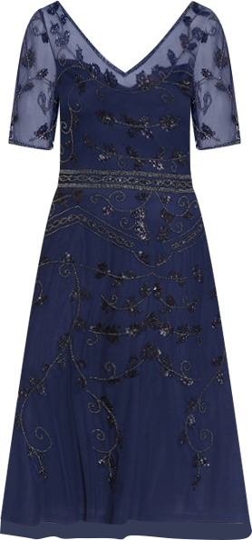 Women's Beaded V-Neck Midi Dress