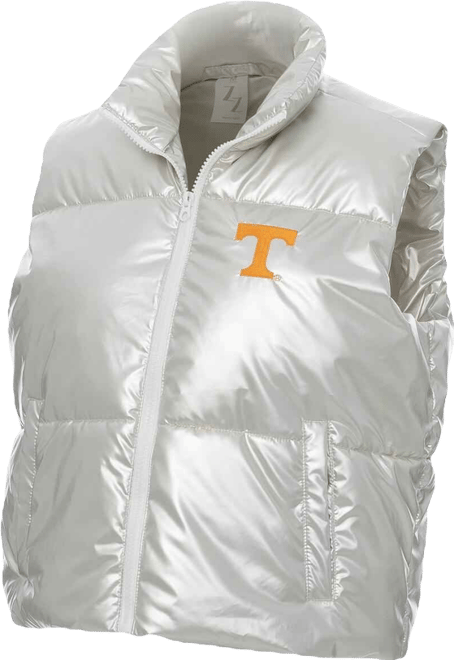 Women's Silver Tennessee Volunteers Metallic Cropped Full-Zip Sleeveless Puffer Vest