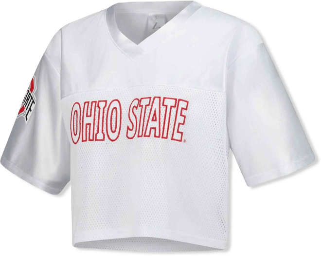 Women's White Ohio State Buckeyes Mesh Cropped V-Neck T-Shirt