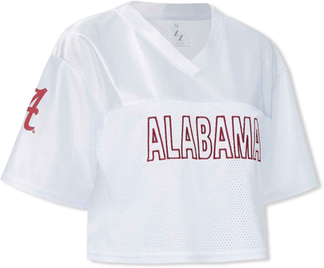 Women's White Alabama Crimson Tide Mesh Cropped V-Neck T-Shirt