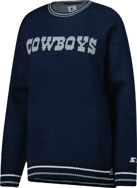 Women's Navy Dallas Cowboys Oversized On the Ball Intarsia Knit Pullover Sweater
