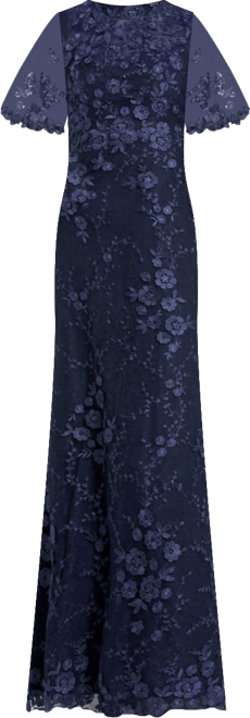 Women's Flutter Sleeve Floral Embroidered Net Gown