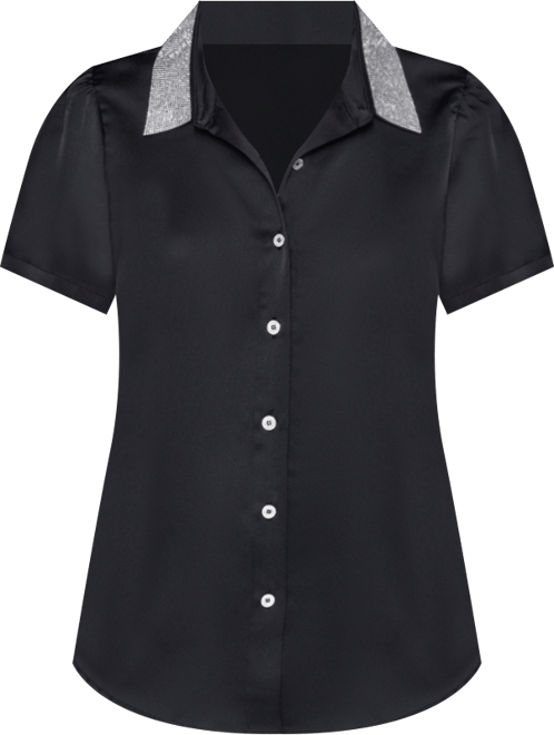 Women's Collar Embellished Short Sleeve Top