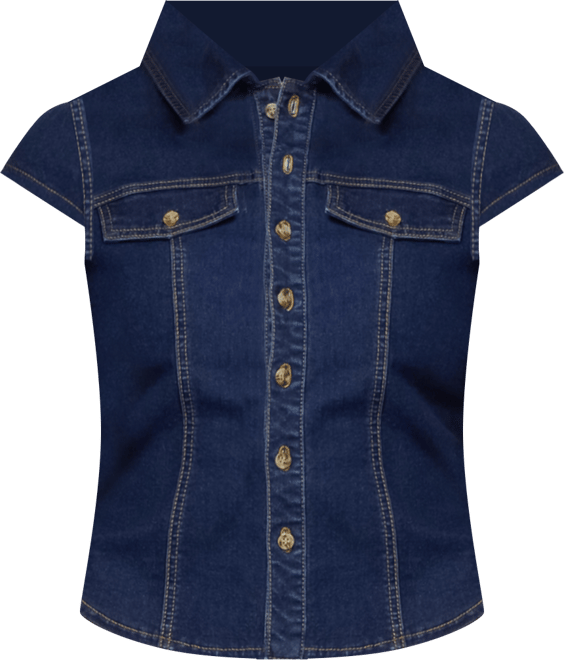Women's Contrast Stitch Button Up Denim Shirt