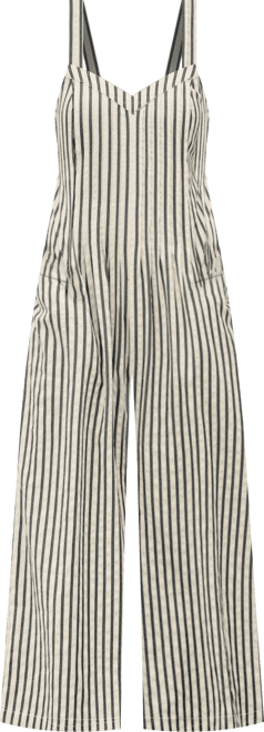 Women's Striped Smocked Cutout Back Wide Leg Jumpsuit