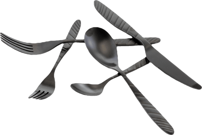 La Vague 20 Piece Flatware Utensil Set, Stainless Steel Silverware Metal Service for 4 in Matte Black