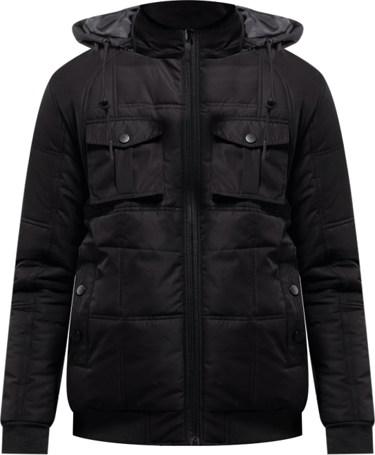 Men's Hooded Puffer Jacket With Patch Chest Pockets
