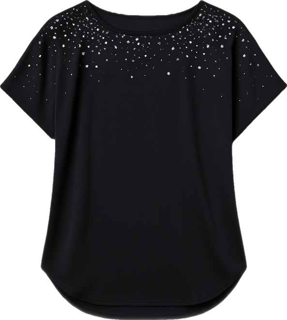 Petite Embellished-Boat-Neck Short-Sleeve Blouse