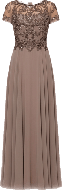 Petite Long Bead Mesh Crew Neck Dress