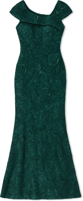 Petite Long Lace Asymmetrical Neck Dress