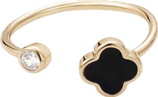 Gold Adjustable Cz Black Clover Ring