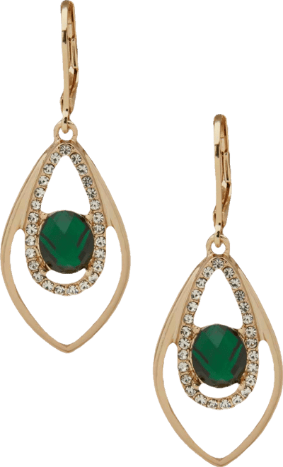 Crystal and Glass Stone Silver-Tone Navette Orbital Earrings