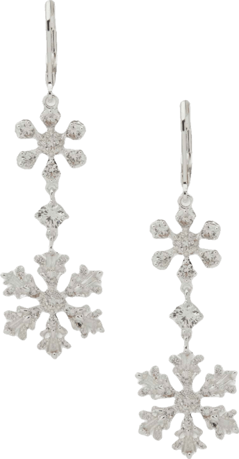 Cubic Zirconia Silver-Tone Double Snowflake Drop Earrings