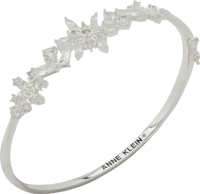 Cubic Zirconia Silver-Tone Snowflake Open Hinge Bracelet