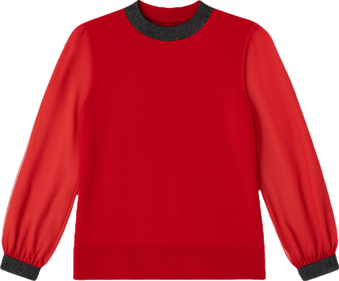 Plus Size Black Label Rhinestone-Neckline Chiffon-Sleeve Sweater