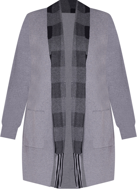 Plus Size Black Label Scarf-Effect Open-Front Coatigan Sweater