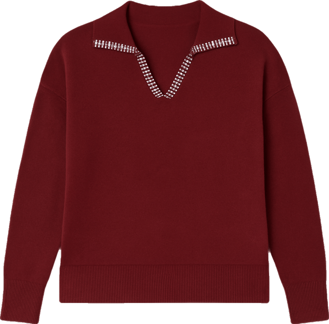 Plus Size Rhinestone-Trimmed Split-Neck Sweater