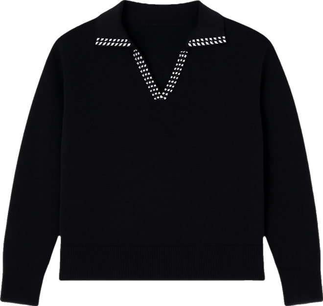 Plus Size Rhinestone-Trimmed Split-Neck Sweater