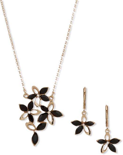 2-Pc. Jet and Crystal Stone Silver-Tone Pendant Necklace and Earring Set