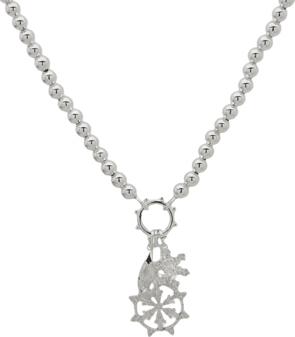 Cubic Zirconia Silver-Tone Snowflake Charm Pendant Necklace