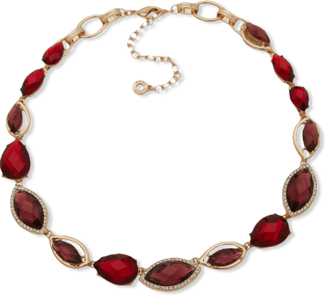 Glass Stone Navette Gold-Tone Teardrop Necklace