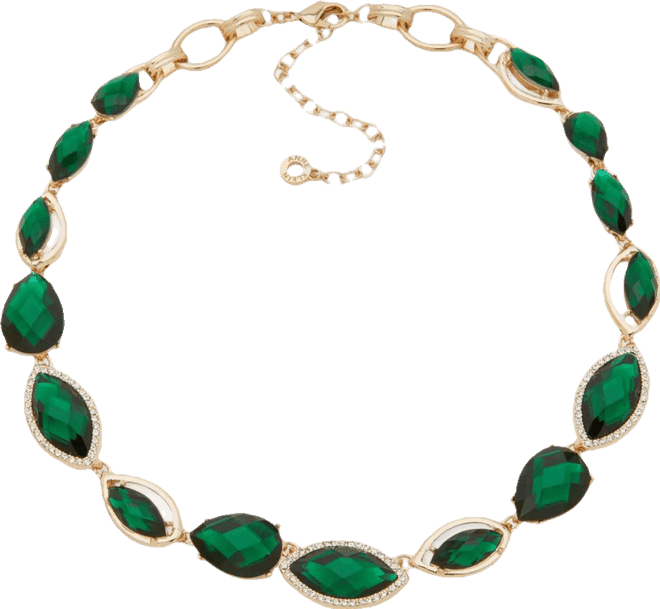 Glass Stone Navette Gold-Tone Teardrop Necklace