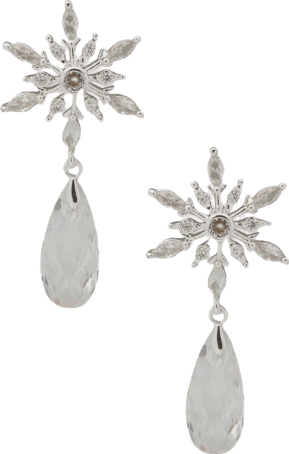 Cubic Zirconia and Crystal Stone Silver-Tone Briolette Snowflake Drop Earrings